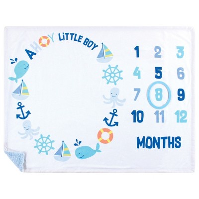 Image of Hudson Baby Infant Boy Plush Holiday and Milestone Blanket, Ahoy Nautical, One Size