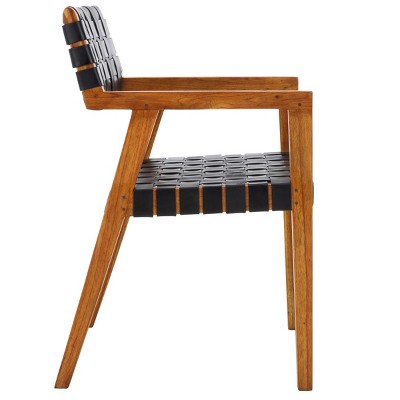 Cire Black Leather and Natural Wood Side Chair