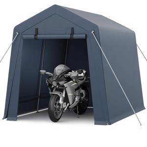Outdoor Portable Storage Shed with Roll-Up Door & Vent, 240G Heavy-Duty Shelter Waterproof PE Tarp, UV-Resistant Storage Sheds for Motorcycle - 1 of 4
