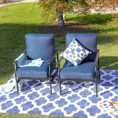 2pc Steel Outdoor Patio Accent Chairs Blue - Lokatse