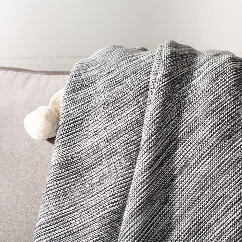 Orie Pom Pom Throw Blanket - Dark Grey/Natural - 50" x 60" - Safavieh ., 3 of 4