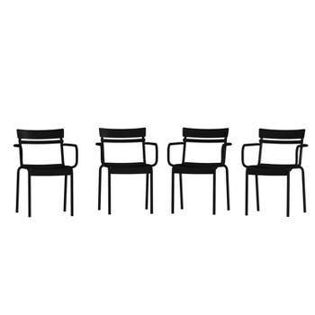 Emma and Oliver Powder Coated Steel Stacking Dining Chair with Arms and 2 Slat Back for Indoor-Outdoor Use