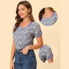 Allegra K Women's Floral Peasant Square Neck Contrast Frill Trim Chiffon Blouse - 2 of 4