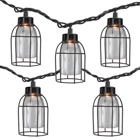 10-Count UL Mini Metal Lantern String Light Set, Black