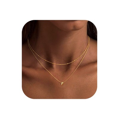 Turandoss 2PCS Gold Initial Necklaces for Women Girls, Dainty Layered Pendant Necklace, Gold Jewelry for Women, Birthday Gifts for Girls 8-18