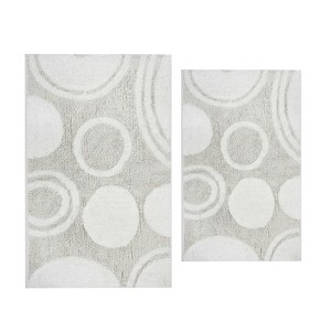 Knightsbridge Stylish And Comfortable Traditional Orbit Design 2 PC Cotton Bath Rug Set 20"x30" & 24"x40" White - 1 of 4