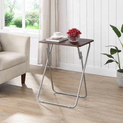Espresso Folding TV Tray Tables with Metal Base, Set of 2