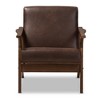 Bianca Mid Century Modern Walnut Wood Distressed Faux Leather Lounge Chair Dark Brown - Baxton Studio - image 2 of 4