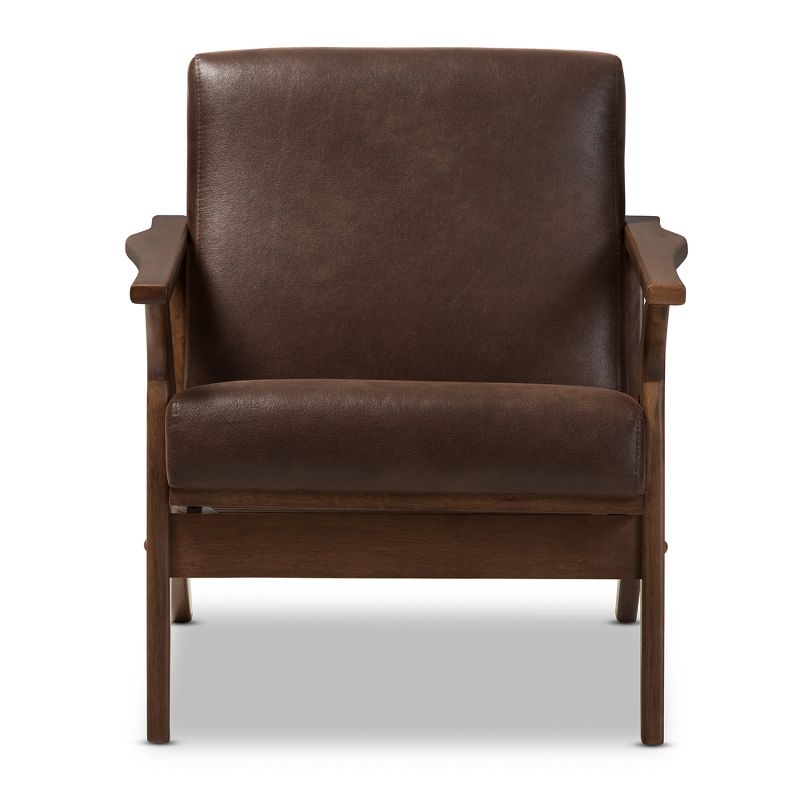 Bianca Mid Century Modern Walnut Wood Distressed Faux Leather Lounge Chair Dark Brown - Baxton Studio, 3 of 14