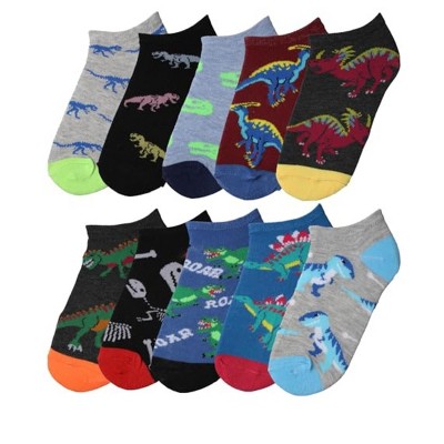 Tipi Toe Big Kids Boys 10 Pairs Classy Lightweight Novelty Dino Delight Palette Pattern Ankle/Low Cut Socks