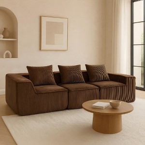 Mocamel Modular Corduroy Sectional Sofa, 3-Seat Compressed All-Foam Couch with Deep Seat for Living Room,Brown - 1 of 4