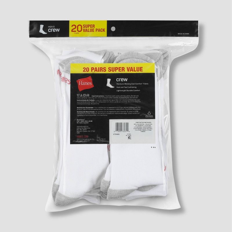 Hanes Men's Lightweight Comfort Super Value Crew Socks - 20Pk, 4 of 5