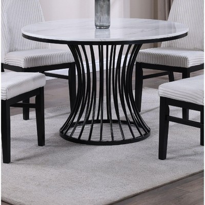 NicBex Round Dining Table 47.5" White Faux Marble Dining Table Cage Like Base for Dining Room