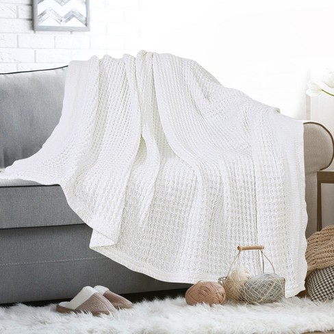 Great Bay Home 100% Cotton Waffle Weave Blanket Twin White