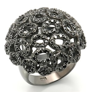 Slickblue Sophisticated Ruthenium Brass Ring with Jet CZ Stones for Women, Sleek and Stylish Round Design, Size 5-10 - 1 of 3