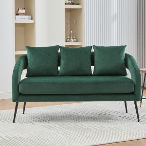 Hrinhom 53.7" W Loveseat Sofa,Modern Velvet Sofa Couch with Pillows and Metal Legs-GREEN - 1 of 4