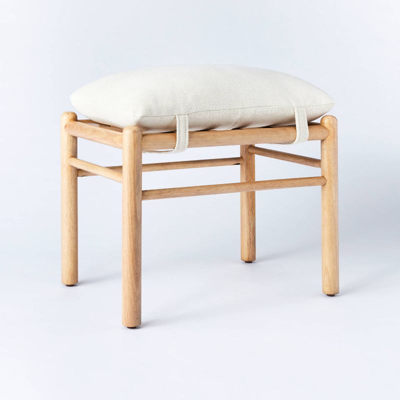 Emery Wood and Upholstered Ottoman with Straps Cream - Threshold&#8482; designed with Studio McGee, 1 of 8