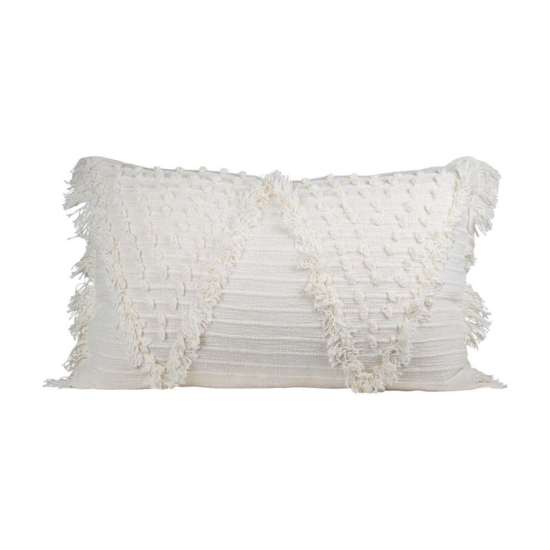 White Cotton with Polyester Fill 14x22 Hand Woven Pillow - Foreside Home & Garden, 1 of 9