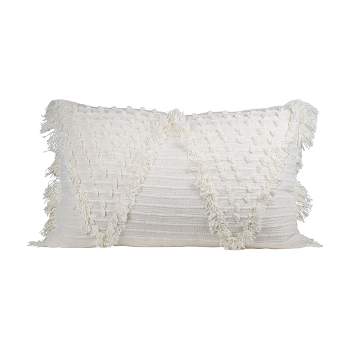 White Cotton with Polyester Fill 14x22 Hand Woven Pillow - Foreside Home & Garden