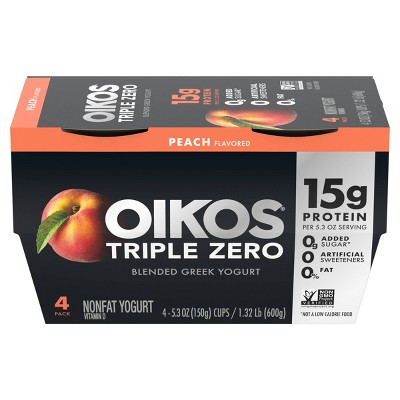 Oikos Triple Zero Peach Greek Yogurt - 4ct/5.3oz Cups_2