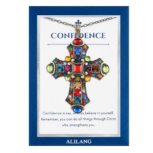 Anna-Kaci Colorful Stained Glass Rhinestone Cross Pendant Necklace Gift Message Card & Envelope Faith Jewelry Gifts - 1 of 4