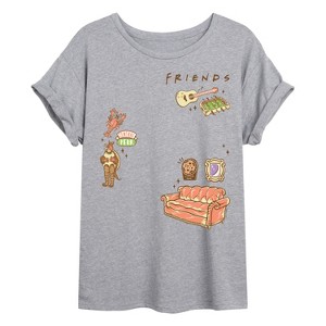 Women's - Friends - Couch and Icons Oversized Graphic T-Shirt - 1 of 4