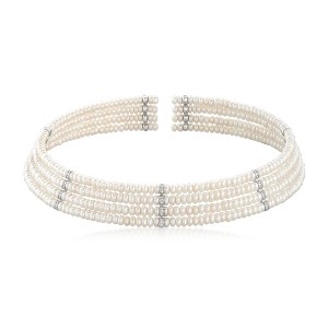 Ross-Simons Multi-Row 4.5-5mm Cultured Pearl and .23 ct. t.w. Diamond Choker Necklace With Sterling Silver Size - 1 of 4