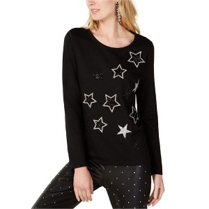 I.N.C International Concepts Womens Rhinestone Star Sweatshirt, Black, Medium - 1 of 1