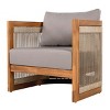 Outdoor Acacia Wood Club Chair,Woven Rope Curved Tub Chair with Cushion,Patio Chair with Slatted Design for Garden or Deck-Coolbibila - 3 of 4