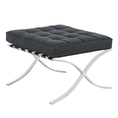 LeisureMod Bellefonte Pavilion Ottoman - Stainless Steel Frame Accent Chair, Italian Leather Cushions for Living Rooms, Offices, and Lounges