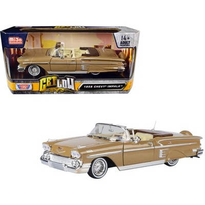 1958 Chevrolet Impala Convertible Lowrider Light Brown with Cream Interior "Get Low" Series 1/24 Diecast Model Car by Motormax