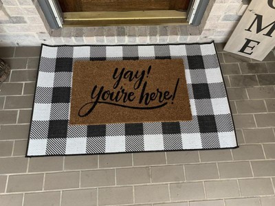 Debao Buffalo Plaid Outdoor Rug, 3x5 Blue and White Checkered Door