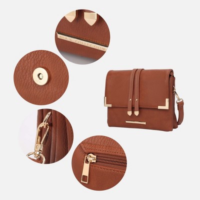 MKF Collection Crossbody Bag Women’s Multi Compartment Vegan Leather, Valeska | MKF Collection by Mia K - Cognac — фото 4