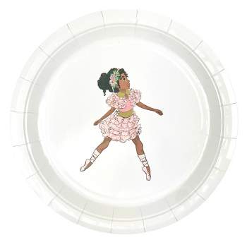 Anna + Pookie 8ct White & Pink Ballerina Large Disposable Paper Party Plates