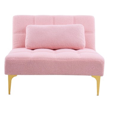 Anybear Convertible Sofa Bed With Gold Metal Legs, Teddy Fabric