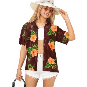HAPPY BAY Women's Button Down Blouses Casual Summer Beach Party Short Sleeve Blouse Shirt Tropical Colorful Button Up Hawaiian Dresses - 1 of 4