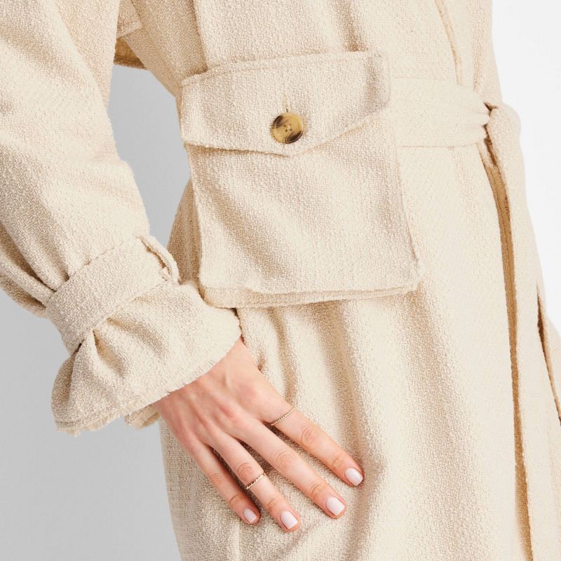 Women's Boucle Frayed Edge Trench Coat - Future Collective™ with Jenny K. Lopez Cream, 4 of 10