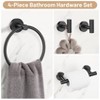 Itopfox 4 Piece Black Bathroom Hardware Set Stainless Steel Wall Mounted Includes Towel Ring Toilet Paper Holder 2 Hooks - 2 of 4