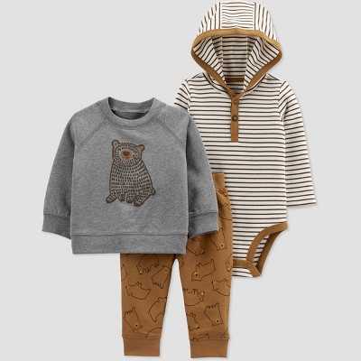 Carter's Just One You® Baby Boys' 3pc Bear Top & Bottom Set - Brown Newborn