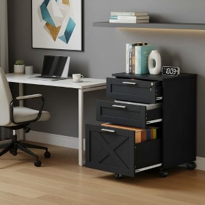 3 Drawer File Cabinet with Lock, Wooden Mobile Under Desk Filing Cabinet for A4/Letter/Legal Size, Farmhouse Printer Stand - 1 of 4