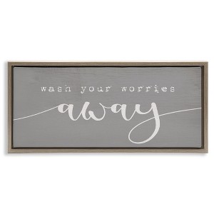 Stupell Industries Wash Your Worries Away Phrase Black Framed Floater Canvas Wall Art - 1 of 4