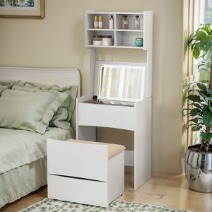 Dressing Table with Flip Top LED Illuminated Mirror, Vanity Table with Internal Storage Area and Removable Stool - The Pop Home - 1 of 4