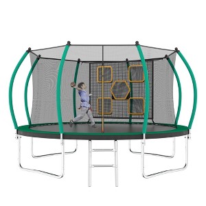 NAYSAYE Trampoline 12FT with Safety Net and Ladder for Outdoor Fun and Fitness, Black and Green, 144.00"*103.00"*124.12" - 1 of 4