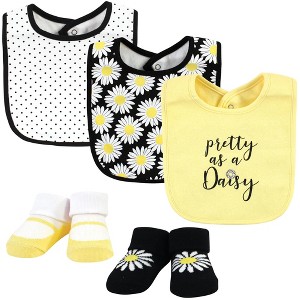 Hudson Baby Infant Girl Cotton Bib and Sock Set, Pretty Daisy, One Size - 1 of 4
