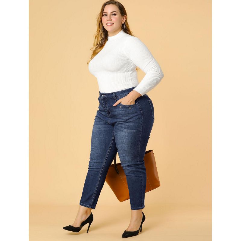 Agnes Orinda Women's Plus Size Denim Mid-Waist Stretch Washed Skinny Jeans, 4 of 8