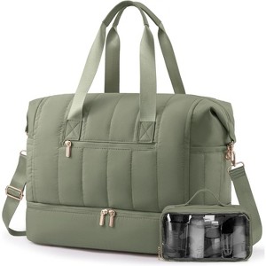 Puffer Travel Duffle Bag with Shoe Compartment, 42L Carry On for Women, Hospital and Gym Bag - 1 of 4