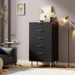 Fluted 5 Drawer Storage Dresser, Tall Modern Chest with Ample Deep Drawers and Wide Top - 1 of 4