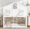 COWLOWN Twin over Twin House Bunk Bed with Roof Window Door Safety Guardrails Ladder Low Height Pine Wood Design - 3 of 4