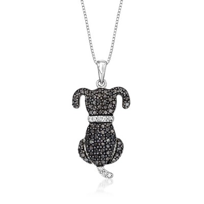 Ross-Simons 0.10 ct. t.w. Black and White Diamond Dog Pendant Necklace in Sterling Silver