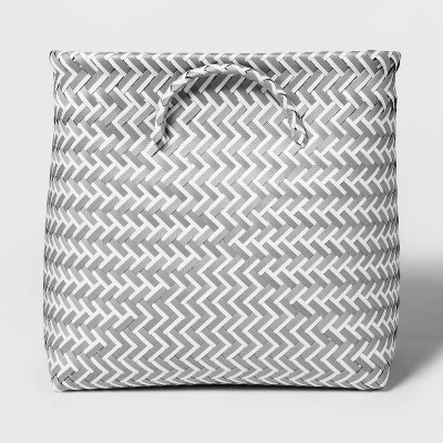 grey and white storage bins